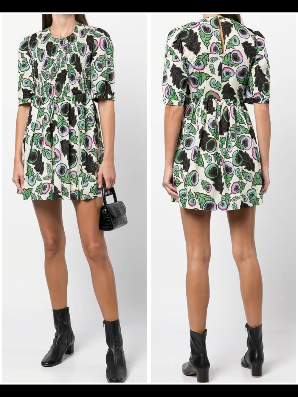 Baum und Pferdgarten Amalda Cotton Minidress In Autumn Leaves Green Size 36